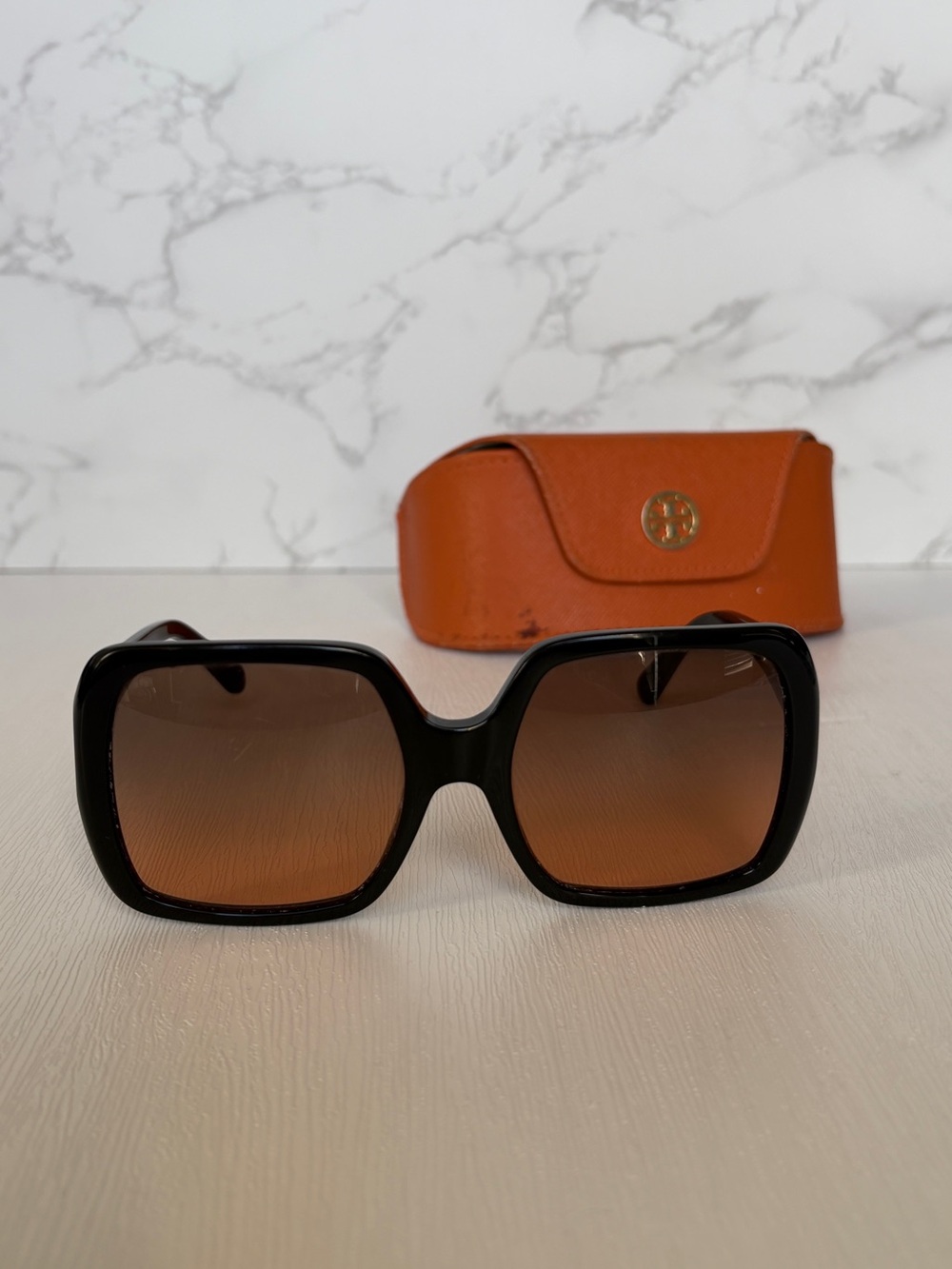Authentic Tory Burch Black Frame with Brown Lenses Square Oversized Sunglasses